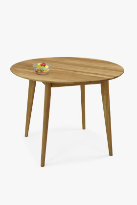 Tömör tölgyfa kerek étkezőasztal 100 cm átmérővel, természetes